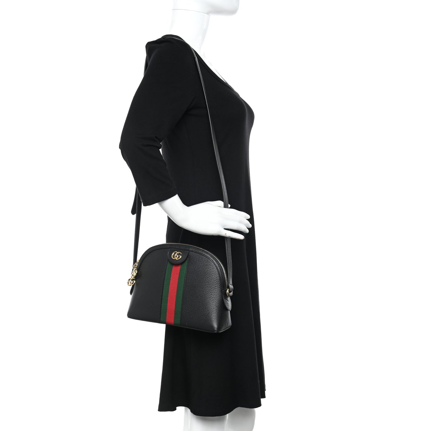 Calfskin GG Web Small Ophidia Dome Shoulder Bag Black
