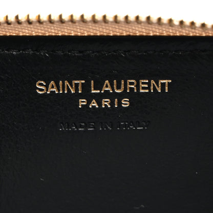 Saint Laurent Lambskin Matelasse Chevron Monogram Cassandre Compact Zip Around Card Wallet Crema Soft 6 of 7