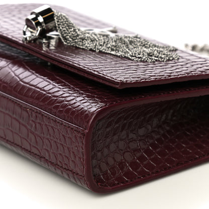 Saint Laurent Calfskin Crocodile Embossed Small Classic Monogram Kate Tassel Satchel Palissandre 10 of 10