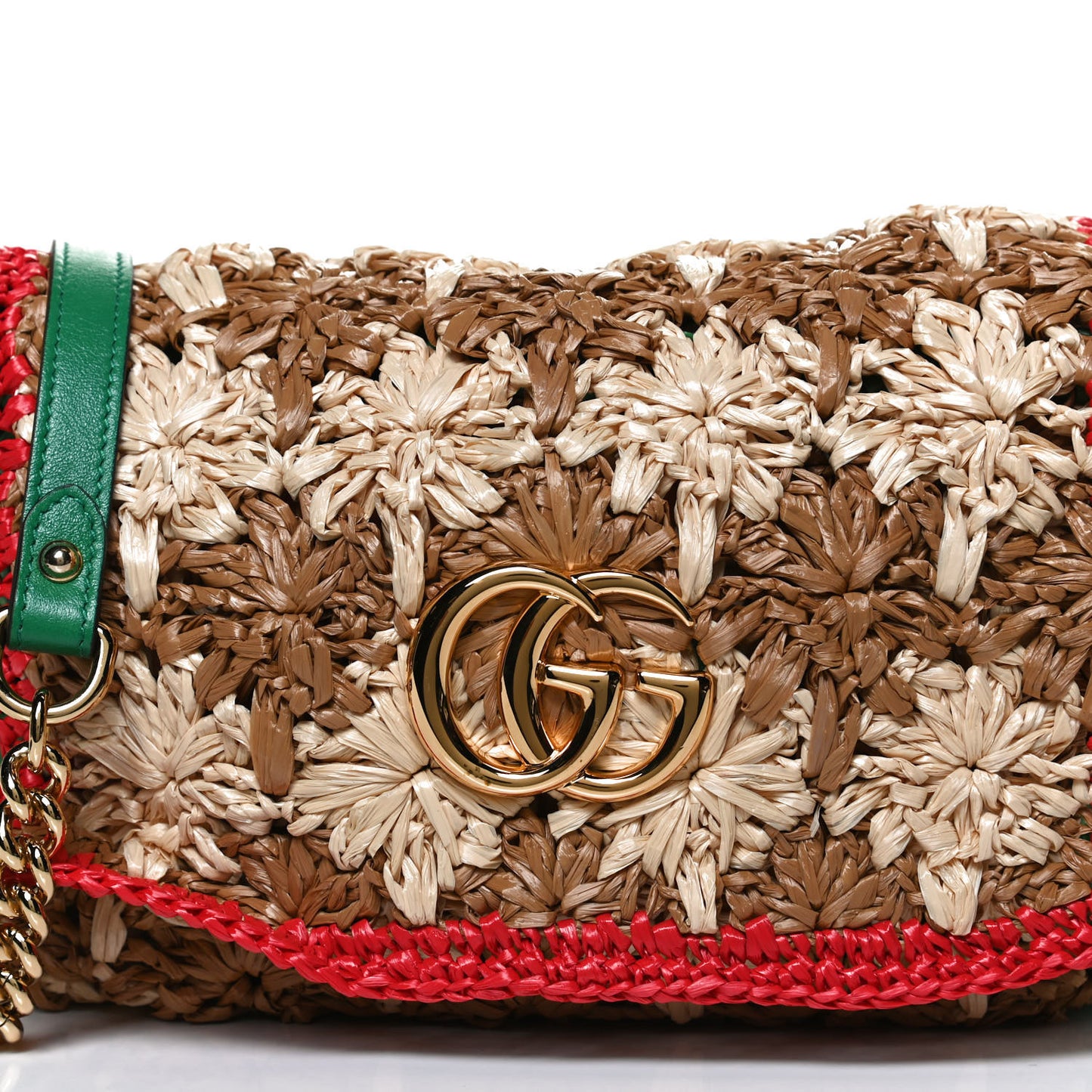 Raffia Azalea Calfskin Crochet Flower Small GG Marmont Shoulder Bag Natural Ecru Green Red New Shamarock