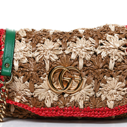 Gucci Raffia Azalea Calfskin Crochet Flower Small GG Marmont Shoulder Bag Natural Ecru Green Red New Shamarock 9 of 11
