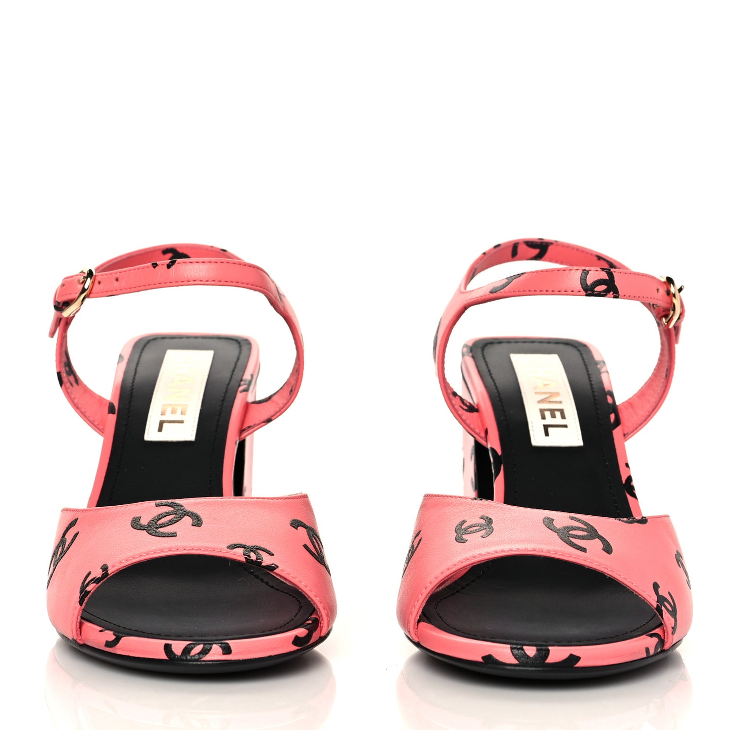 Lambskin Printed CC Sandals 39 Pink Black