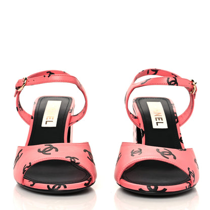 Chanel Lambskin Printed CC Sandals 39 Pink Black 2 of 9