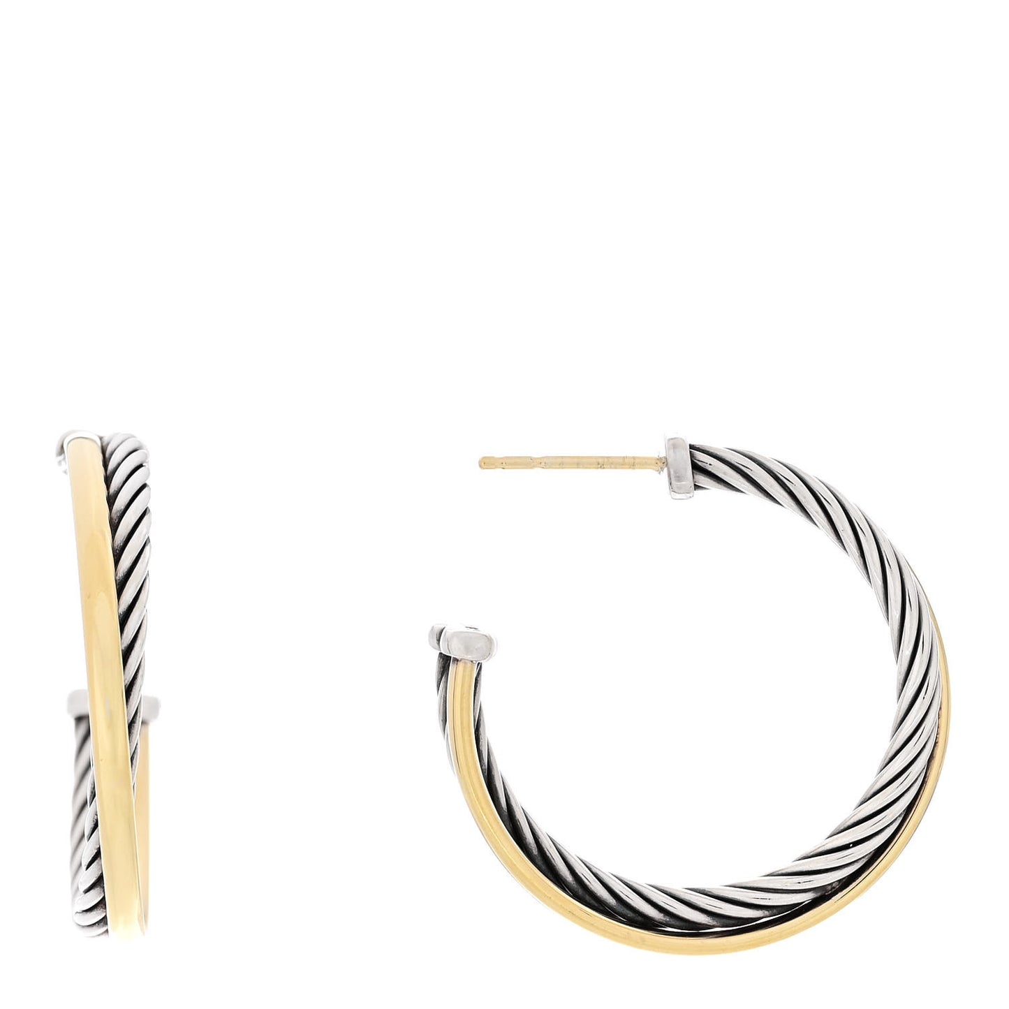 Sterling Silver 18K Yellow Gold 31mm Crossover Cable Hoop Earrings
