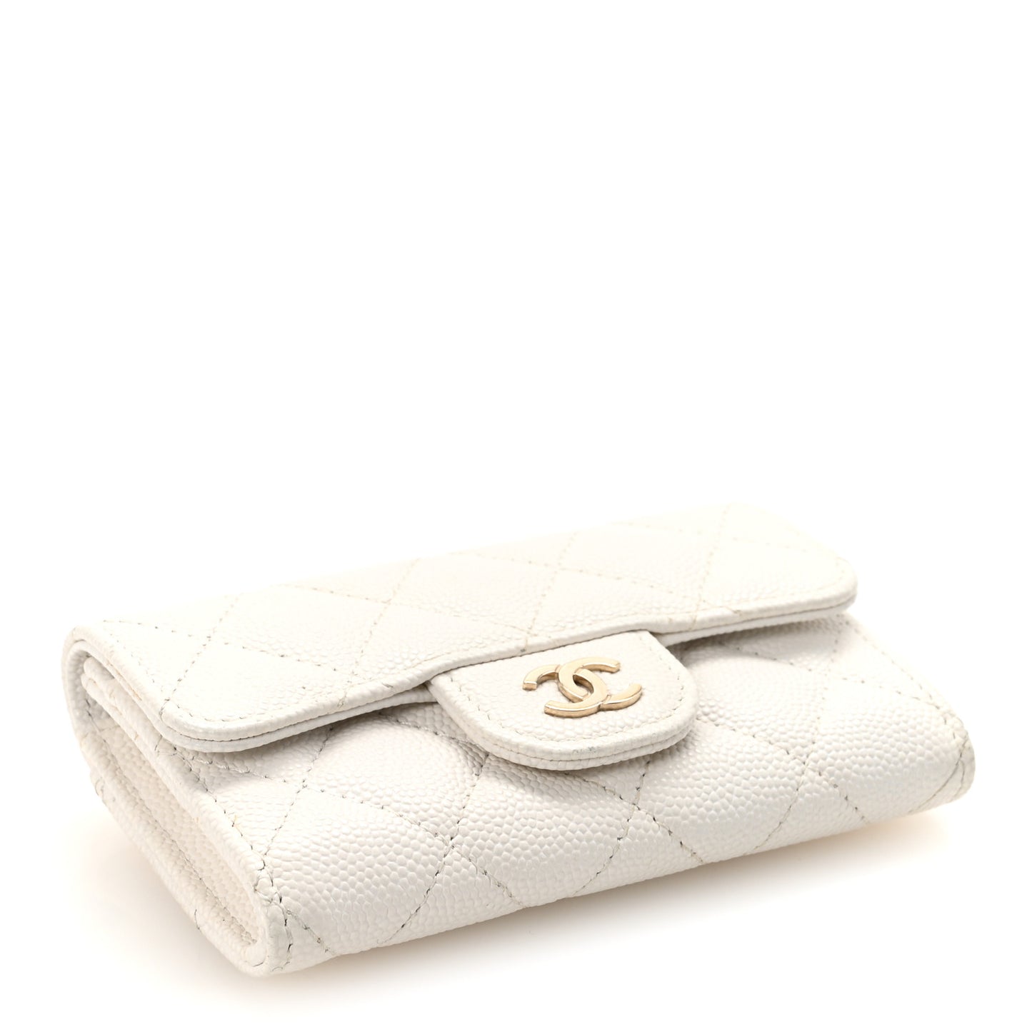 Caviar Quilted Flap Card Holder Wallet White