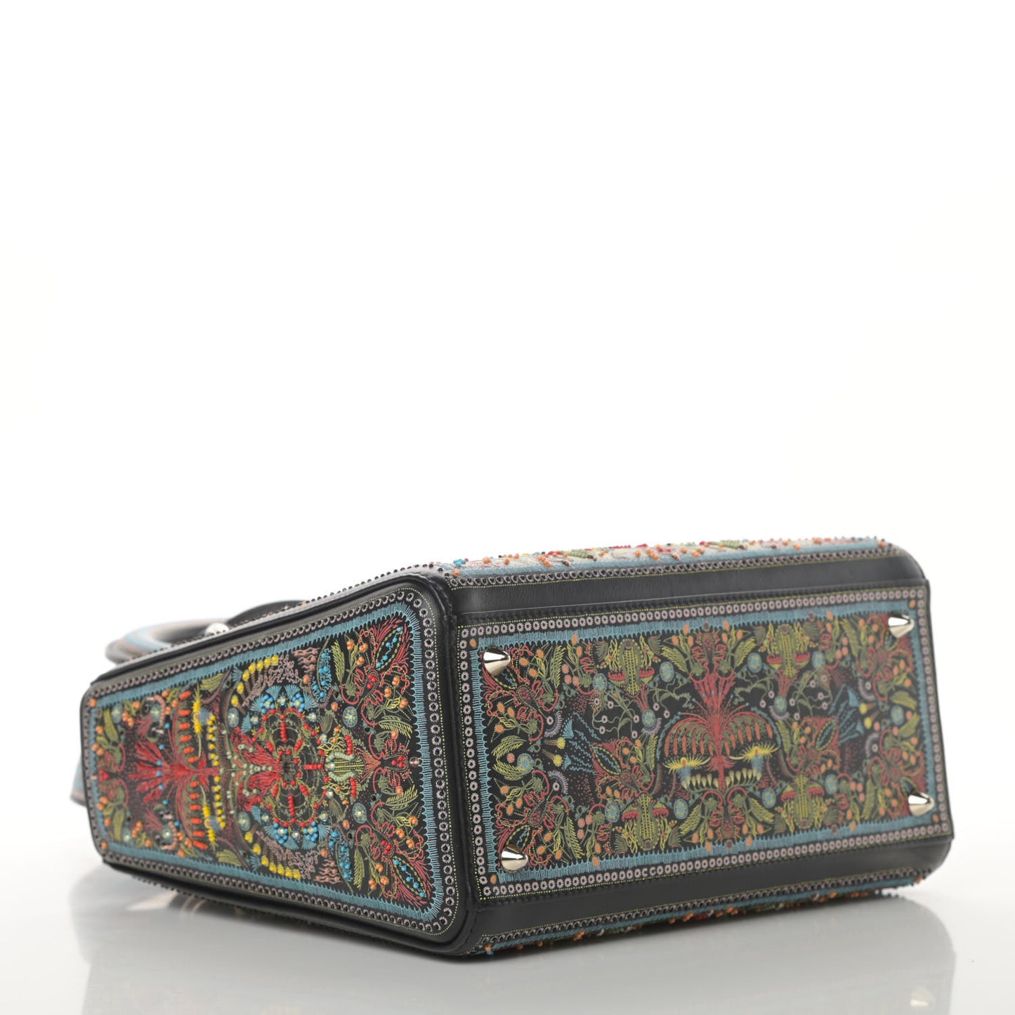Smooth Calfskin Embroidered Medium Lady Dior Black Multicolor