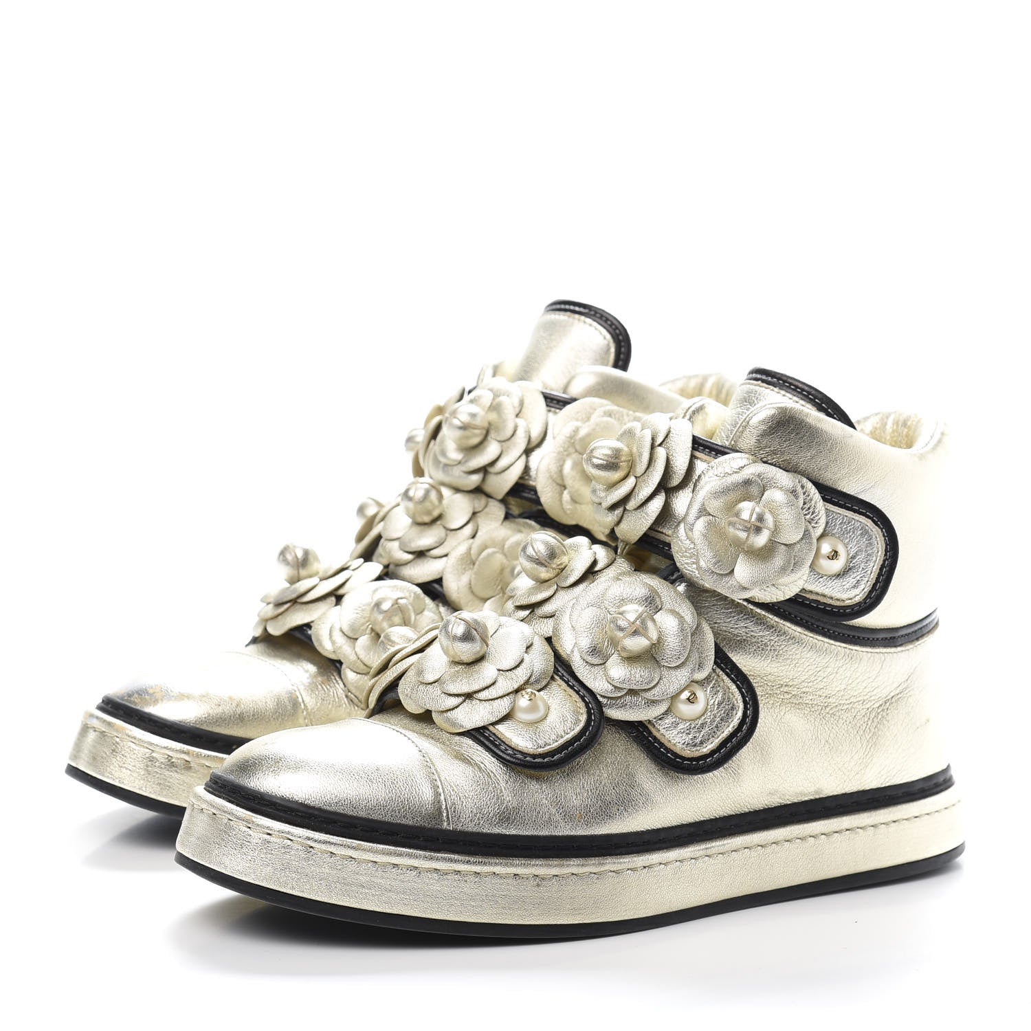 Chanel Metallic Lambskin Camellia High Top Sneakers 39 Gold 3 of 13