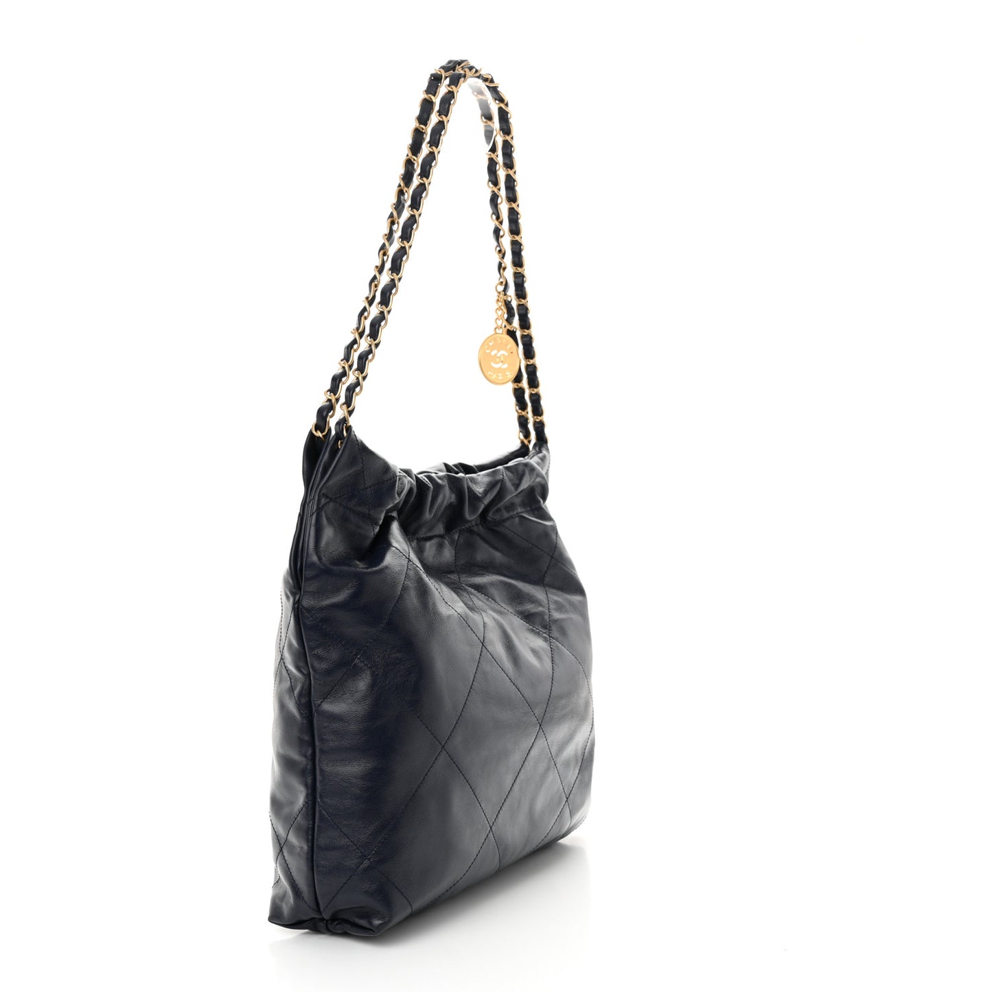 Shiny Calfskin Quilted Small Chanel 22 Navy