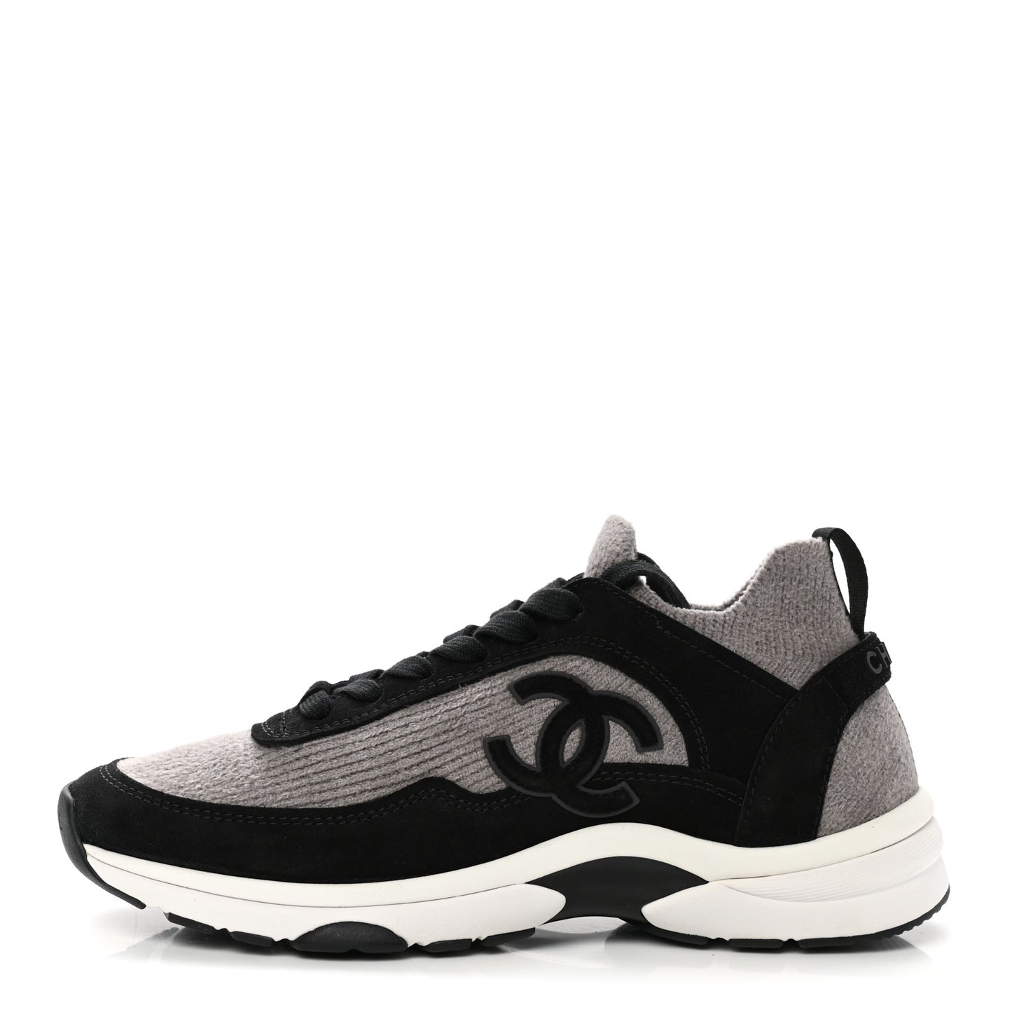Fabric Suede Calfskin CC Sneakers 38.5 Grey Black