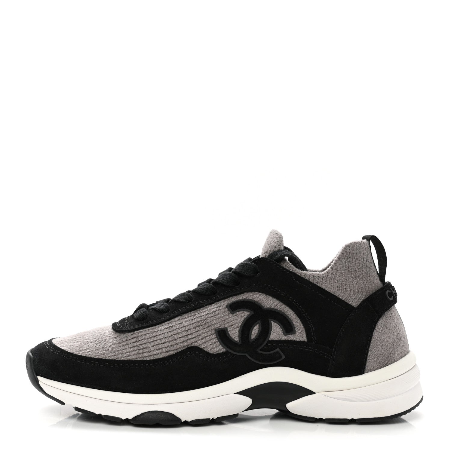 Chanel Fabric Suede Calfskin CC Sneakers 38.5 Grey Black 1 of 9