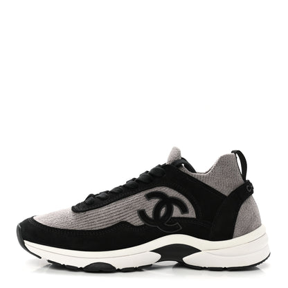 Chanel Fabric Suede Calfskin CC Sneakers 38.5 Grey Black 1 of 9