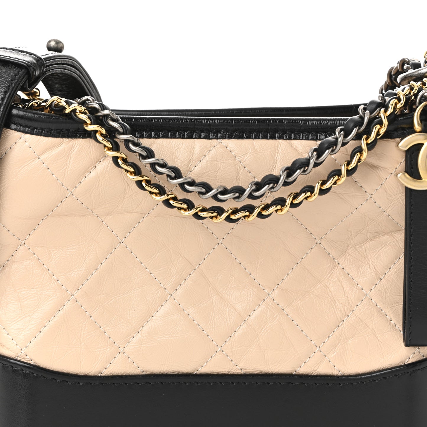 Aged Calfskin Quilted Small Gabrielle Hobo Beige Black