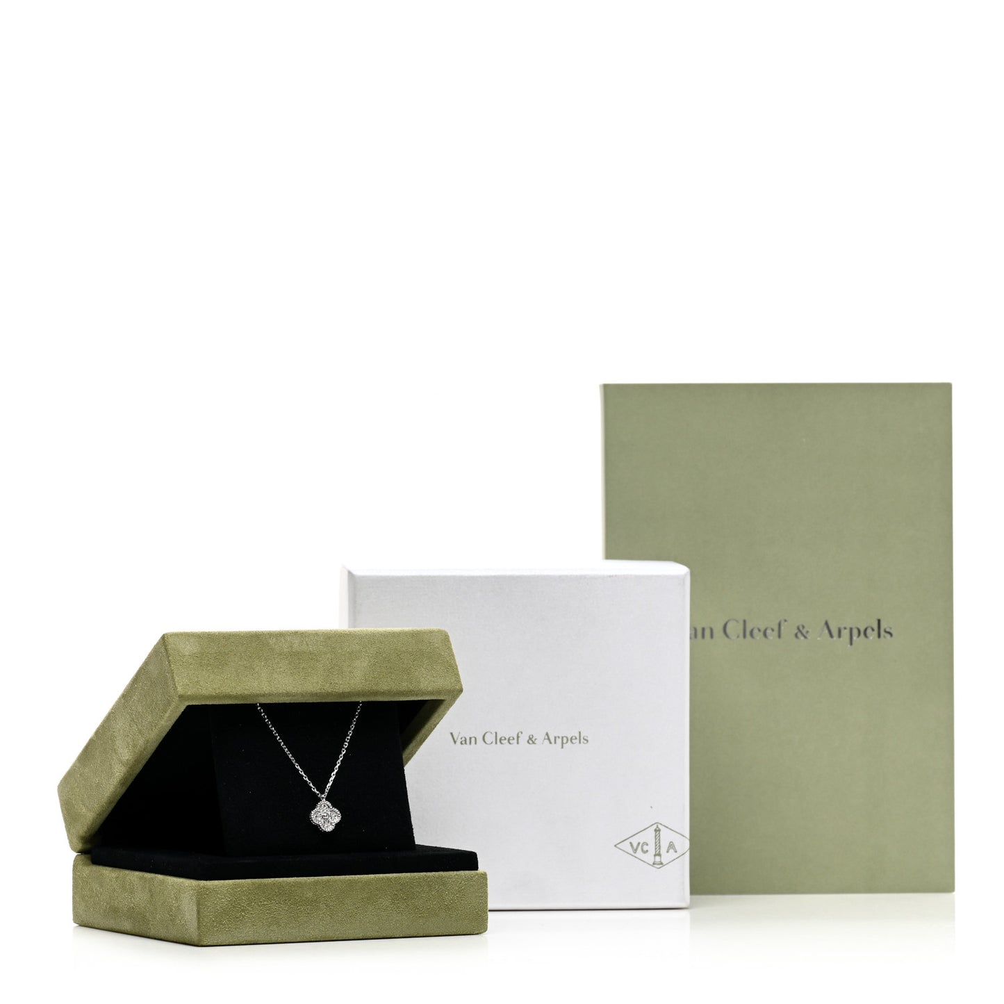 18K White Gold Diamond Sweet Alhambra Pendant Necklace