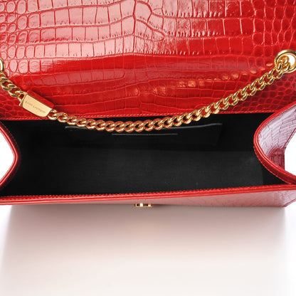 Saint Laurent Calfskin Crocodile Embossed Medium Classic Monogram Kate Tassel Satchel New Red 5 of 6