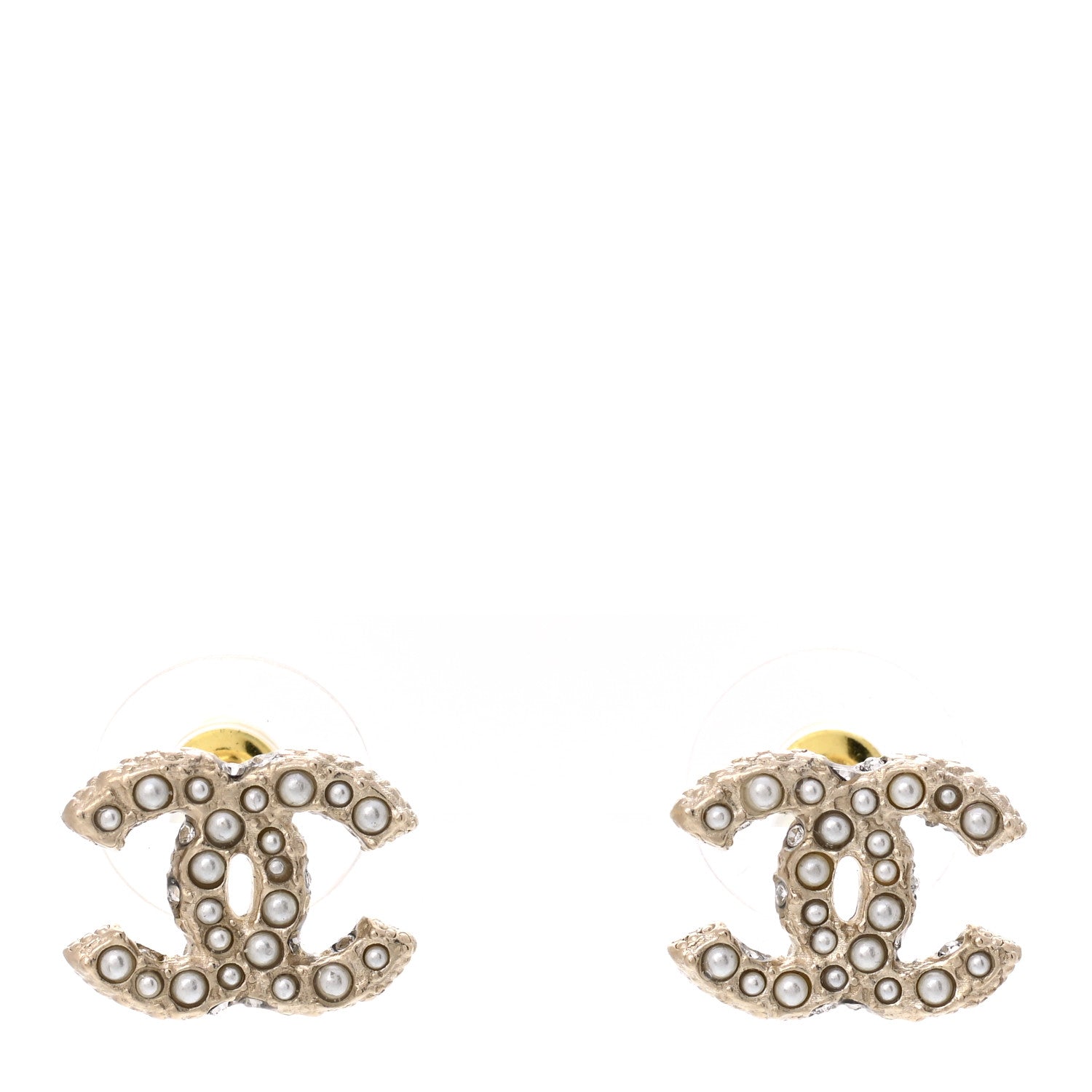Chanel Pearl Crystal CC Earrings Light Gold 1 of 5