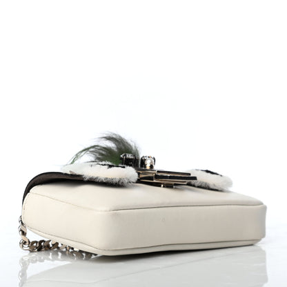 Fendi Calfskin Fox Mink Fur Monster Micro Baguette White 4 of 9