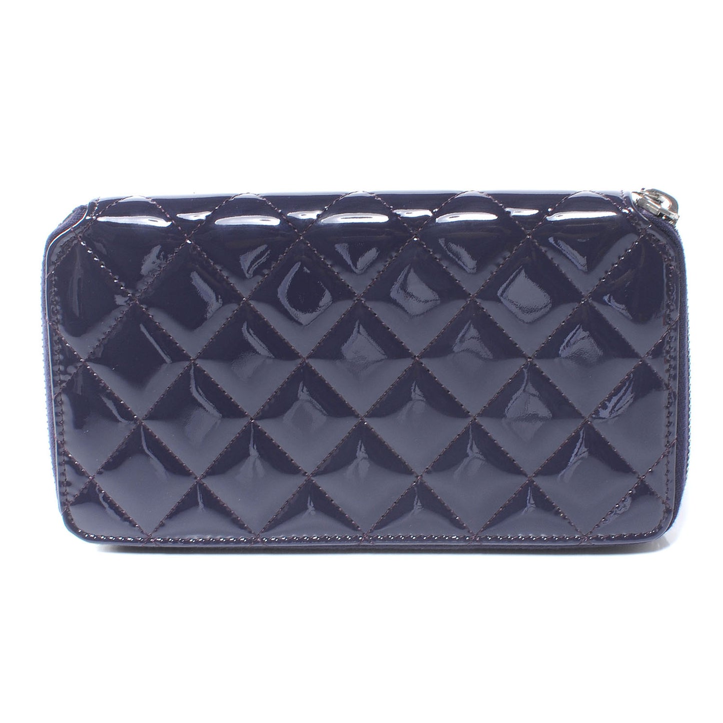 Patent Quilted Large Zip Around Wallet Purple