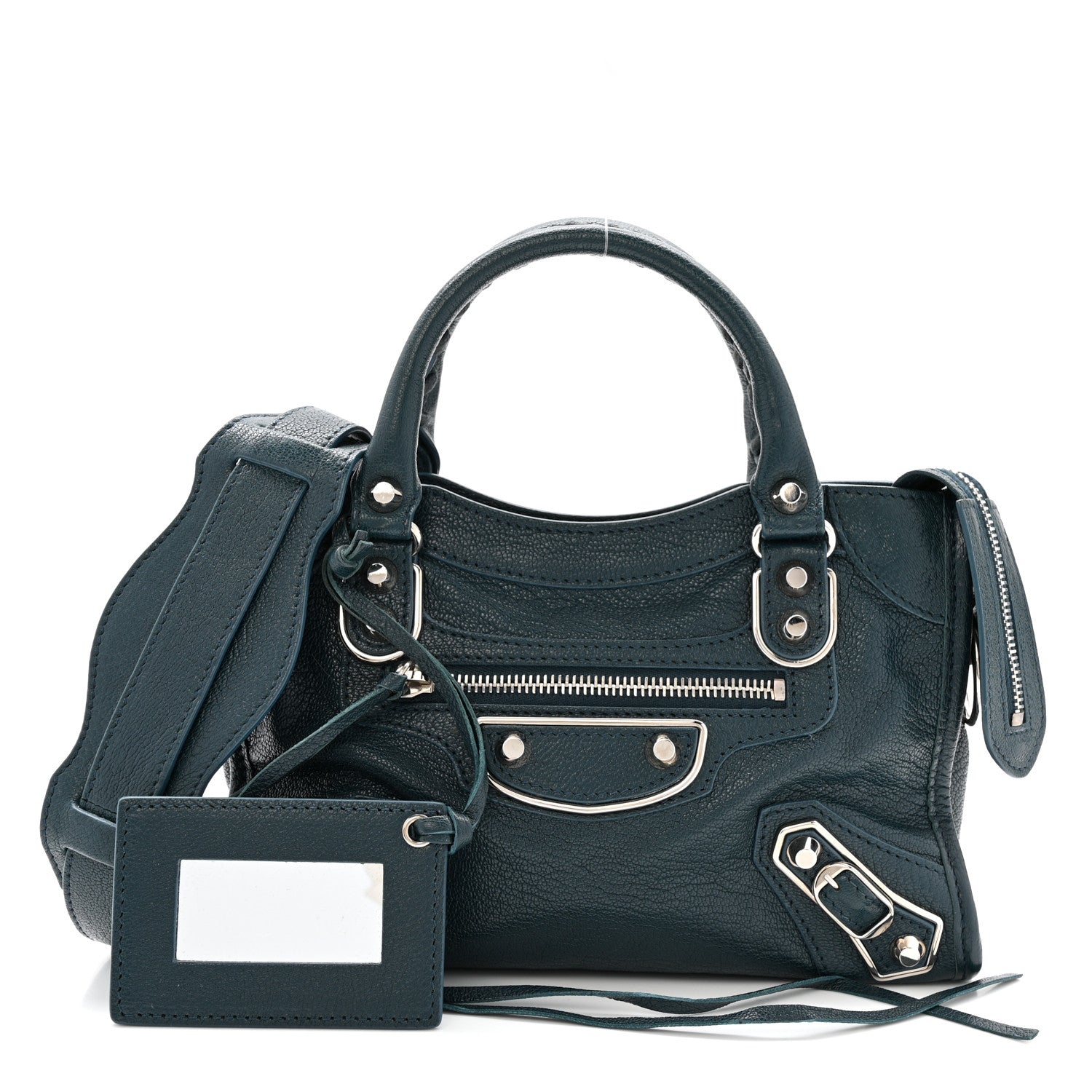 Balenciaga Chevre Silver Metallic Edge Hardware Mini City Bleu Paon 3 of 14
