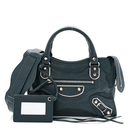 Balenciaga Chevre Silver Metallic Edge Hardware Mini City Bleu Paon 3 of 14