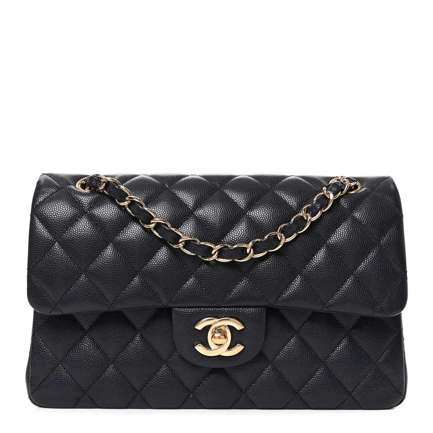 Caviar Quilted Small Double Flap Dark Navy