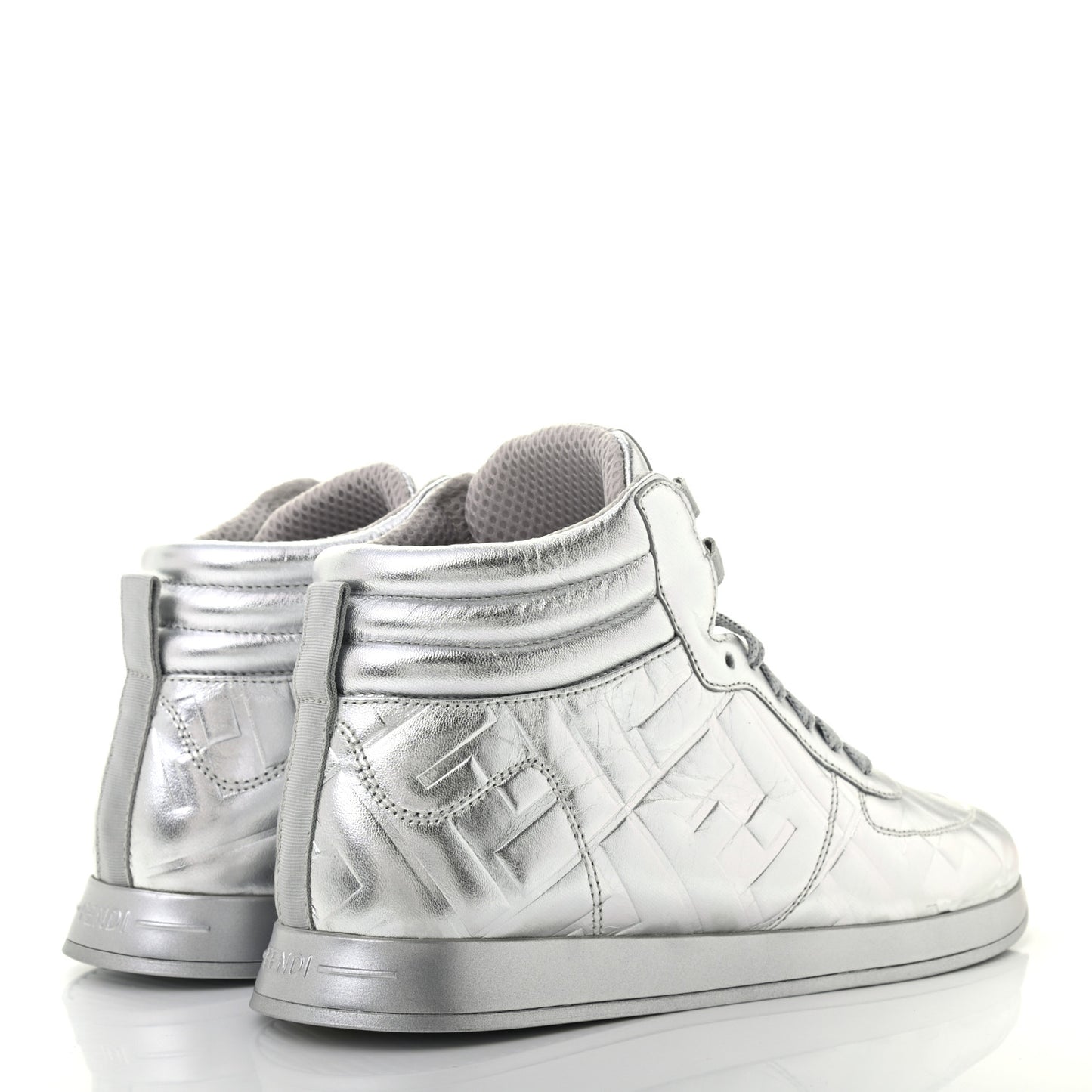 X NICKI MINAJ Metallic Nappa Macro FF Embossed Prints On High Top Sneakers 38 Silver