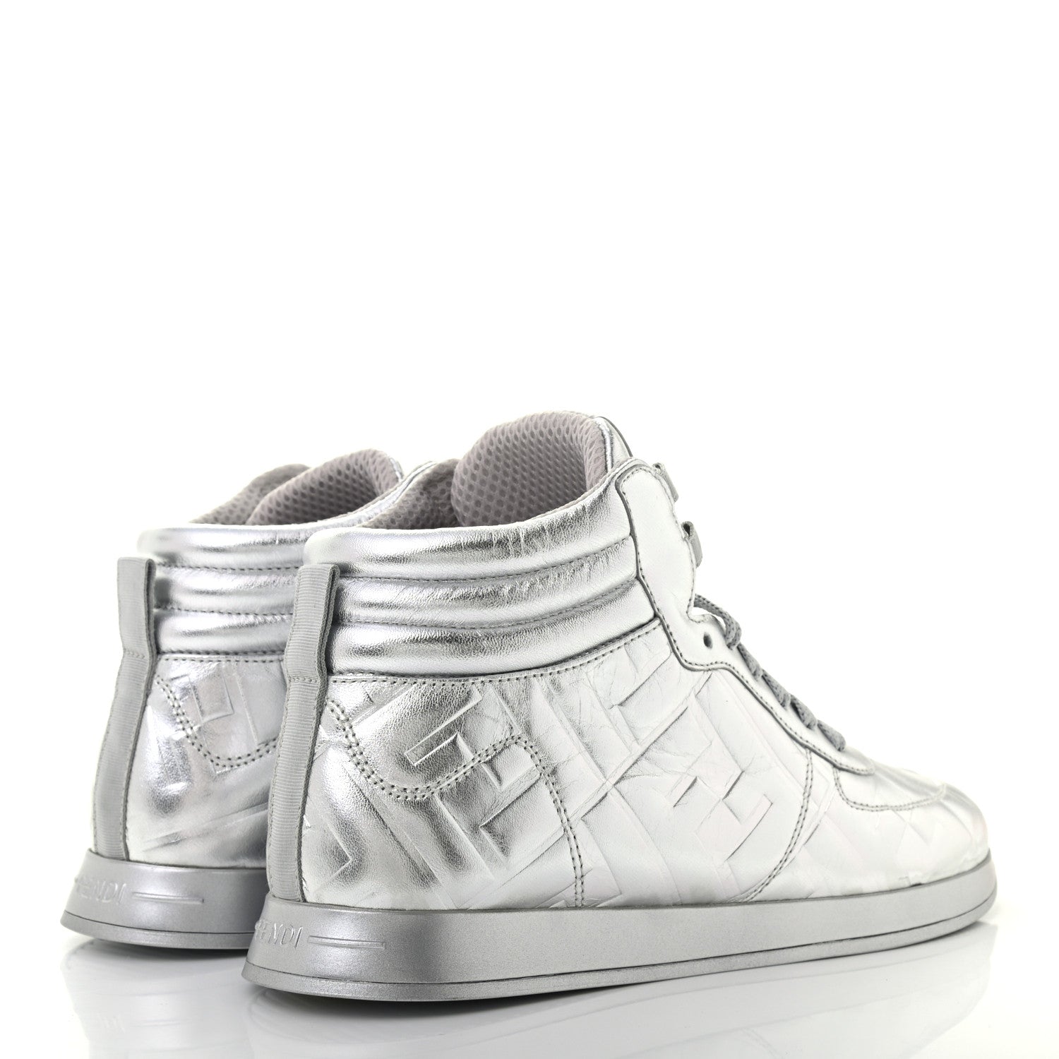 Fendi X NICKI MINAJ Metallic Nappa Macro FF Embossed Prints On High Top Sneakers 38 Silver 4 of 8