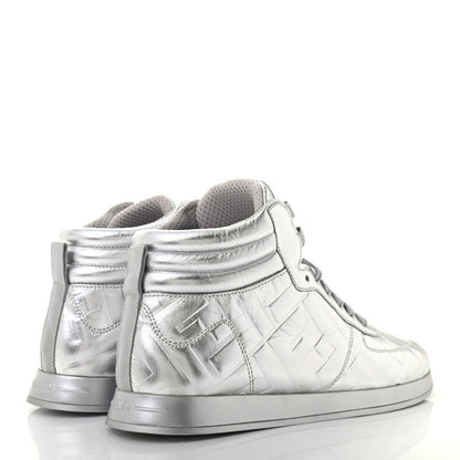 Fendi X NICKI MINAJ Metallic Nappa Macro FF Embossed Prints On High Top Sneakers 38 Silver 4 of 8
