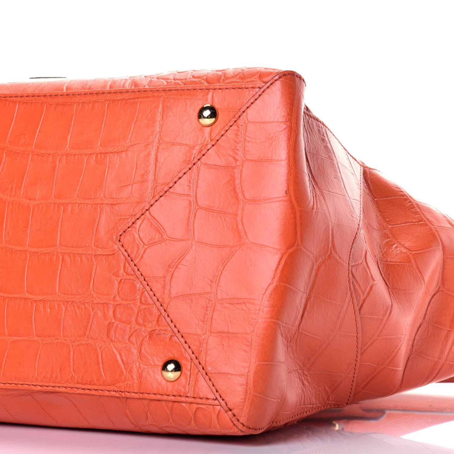 MCM Calfskin Crocodile Embossed Tote Orange 9 of 9