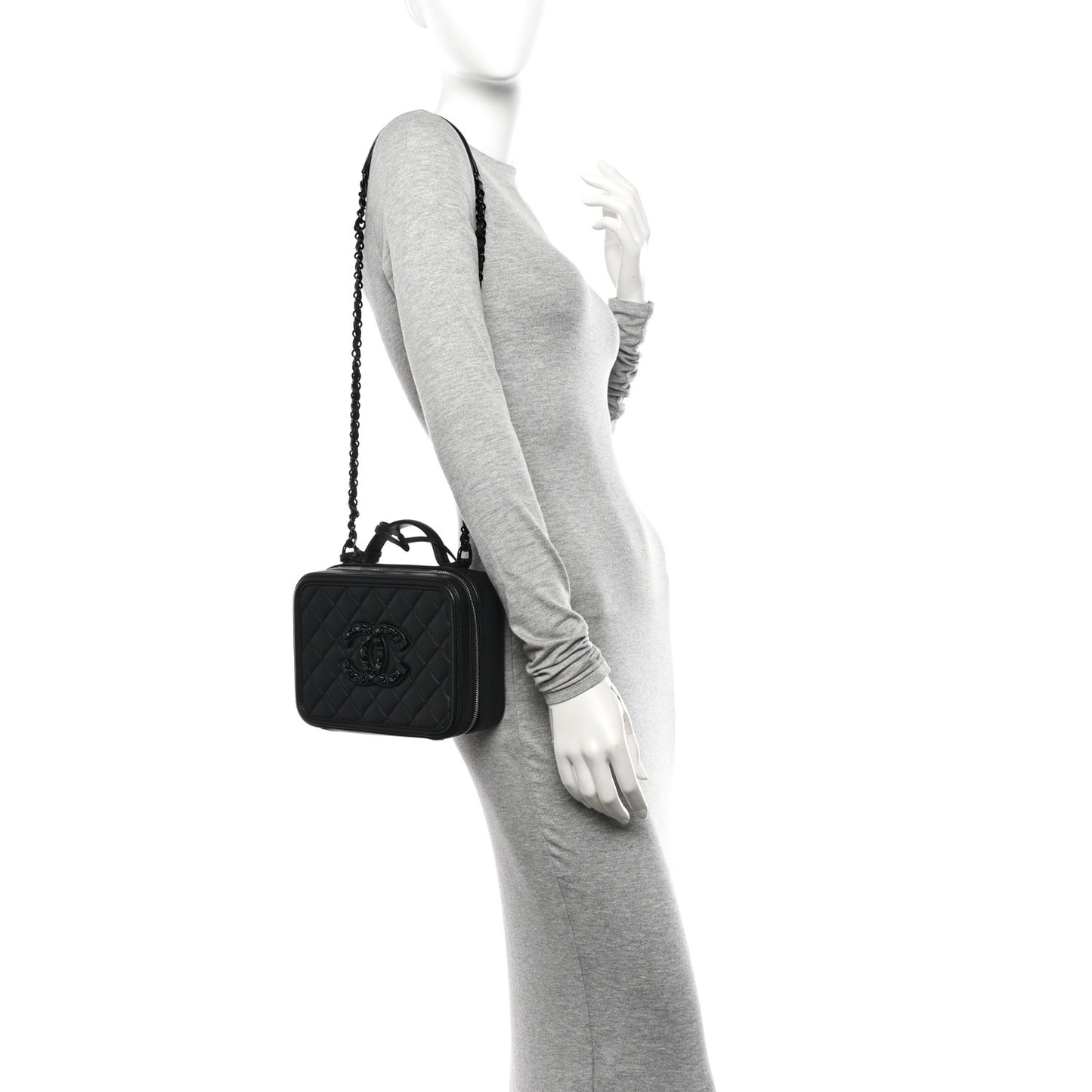 Lambskin Quilted Medium CC Filigree Vanity Case Black