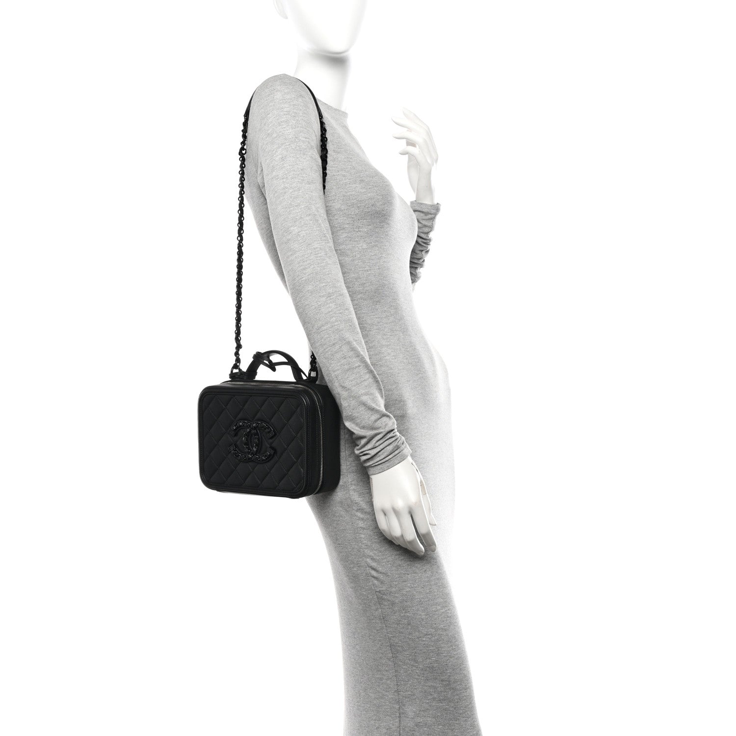 Chanel Lambskin Quilted Medium CC Filigree Vanity Case Black 2 of 11