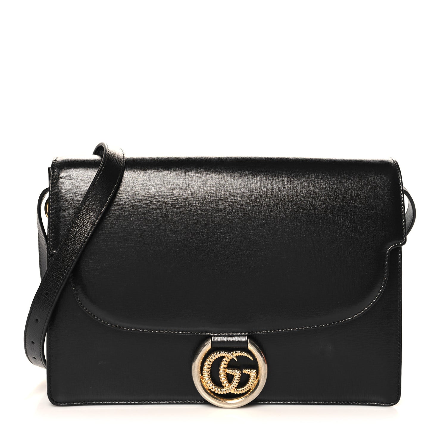 Textured Calfskin Medium Torchon GG Ring Shoulder Bag Black