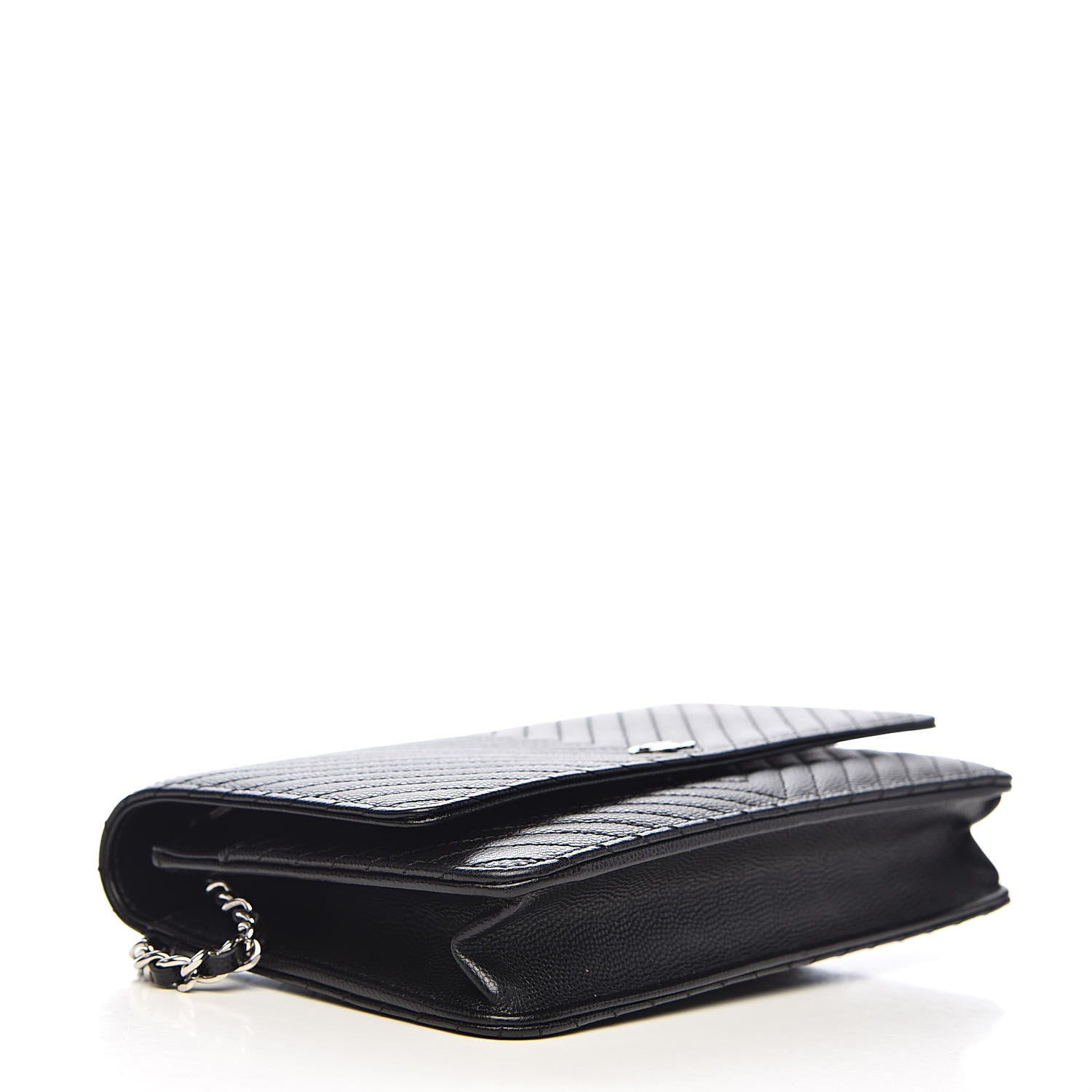 Chanel Caviar Chevron Quilted Wallet On Chain WOC Black 4 of 19