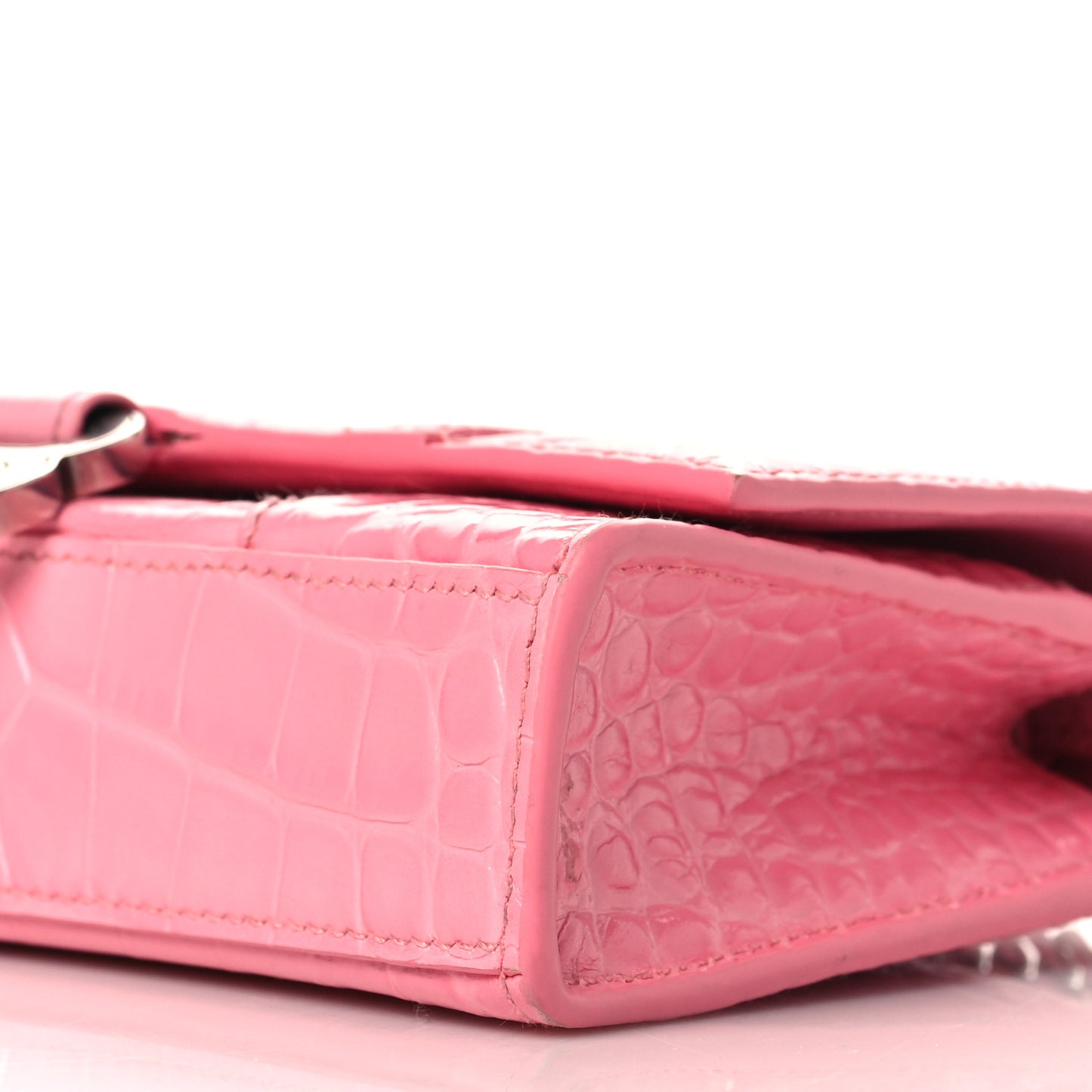 Shiny Calfskin Crocodile Embossed Hourglass Chain Bag Sweet Pink