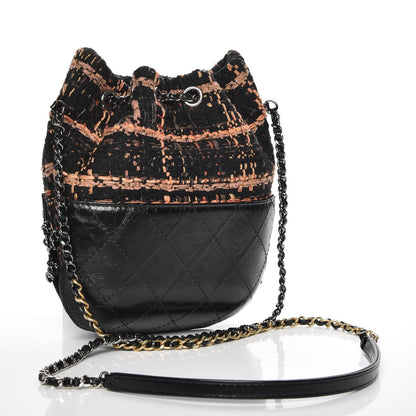 Chanel Tweed Calfskin Quilted Small Gabrielle Bucket Black Brown Orange 3 of 7