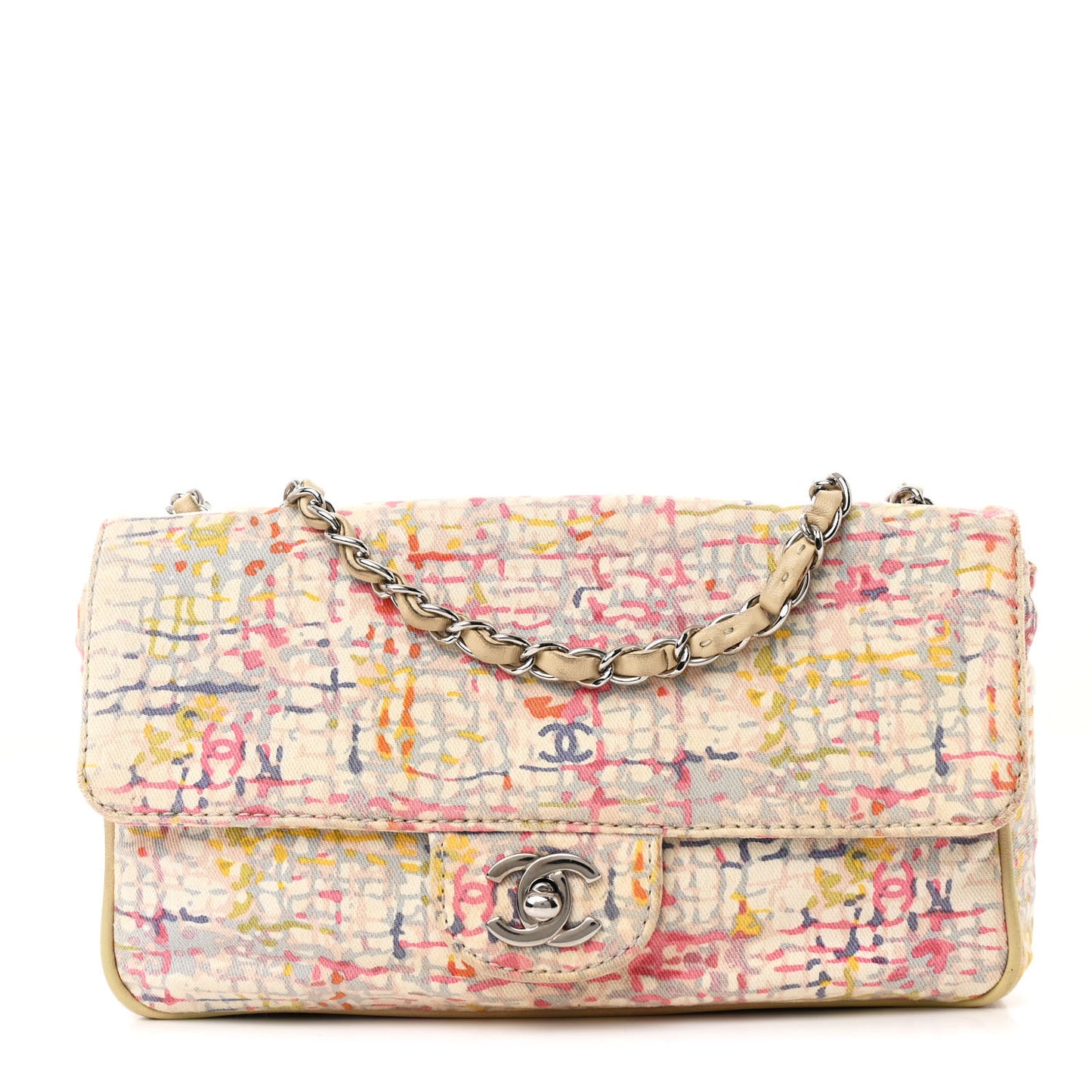 Canvas Watercolor Tweed Print Clover Small Flap Multicolor