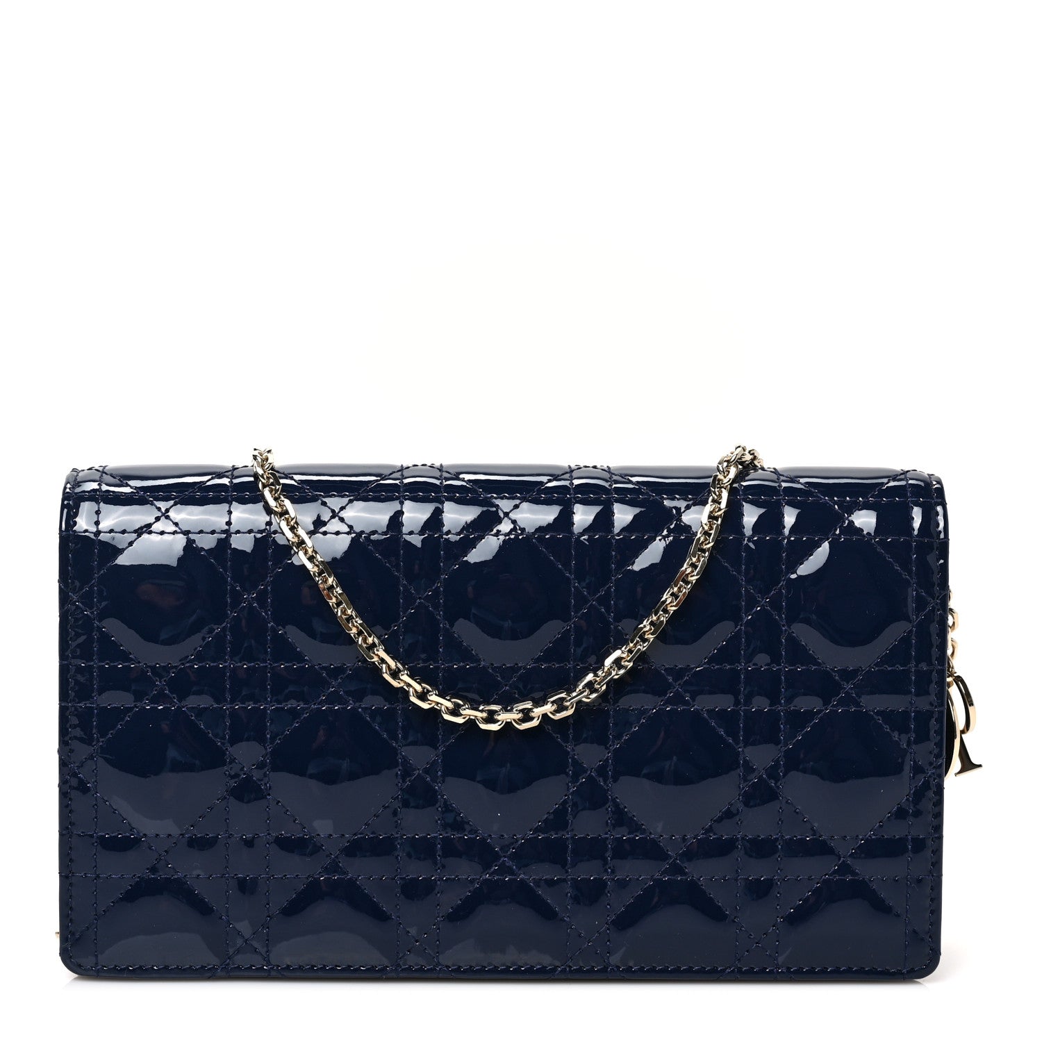 Christian Dior Patent Cannage Lady Dior Convertible Clutch Navy 2 of 10