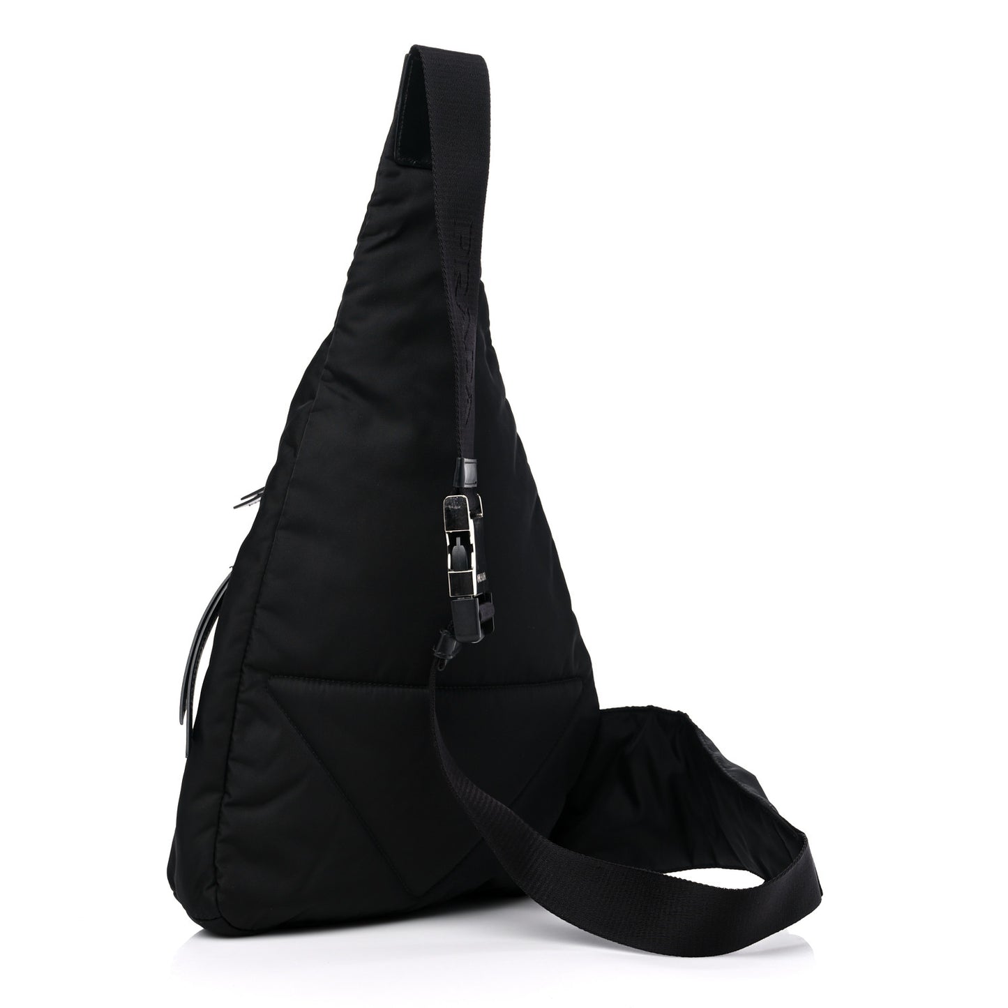 Re-Nylon Vitello Metal Triangle Logo Sling Backpack Black