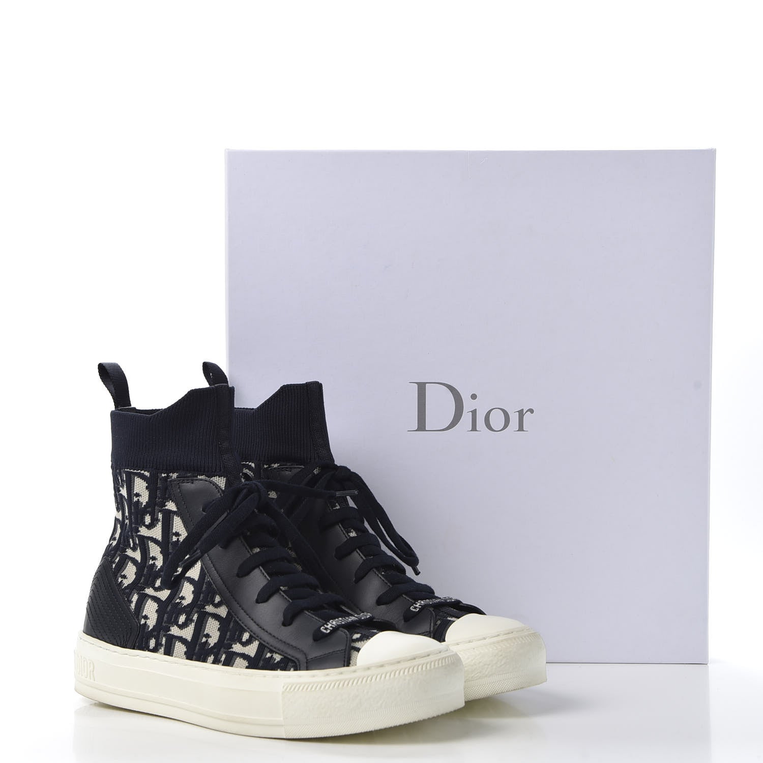 Christian Dior Technical Canvas Mesh Calfskin Womens Oblique Walk'n Dior High Top Sneakers 36.5 Deep Blue 11 of 11