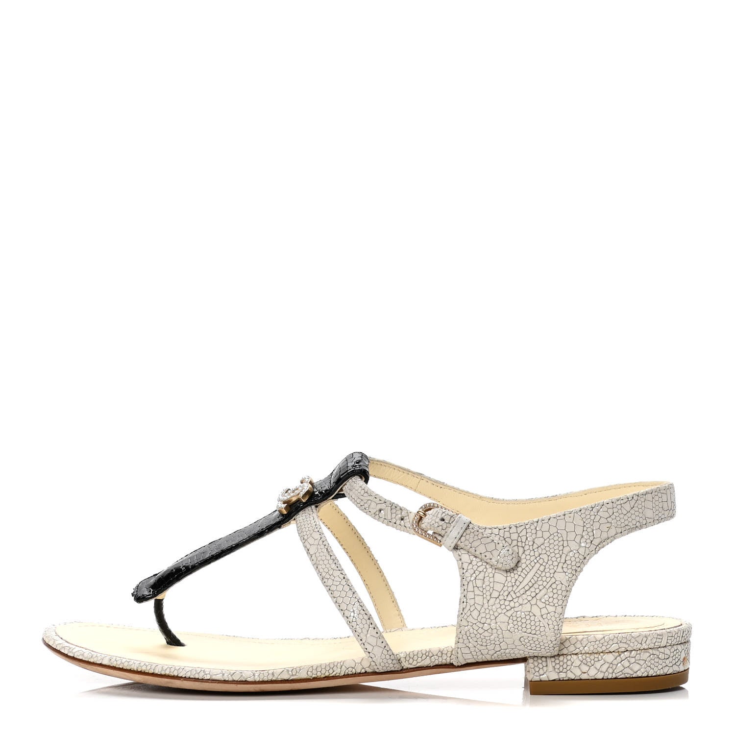 Chanel Crackled Calfskin CC Thong Sandals 37 White Black 1 of 10