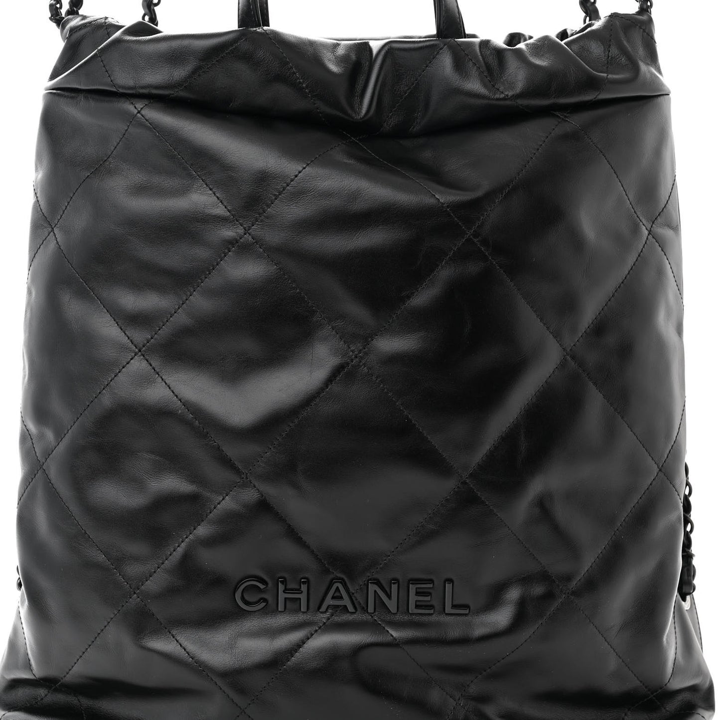 Shiny Calfskin Quilted Chanel 22 Backpack So Black