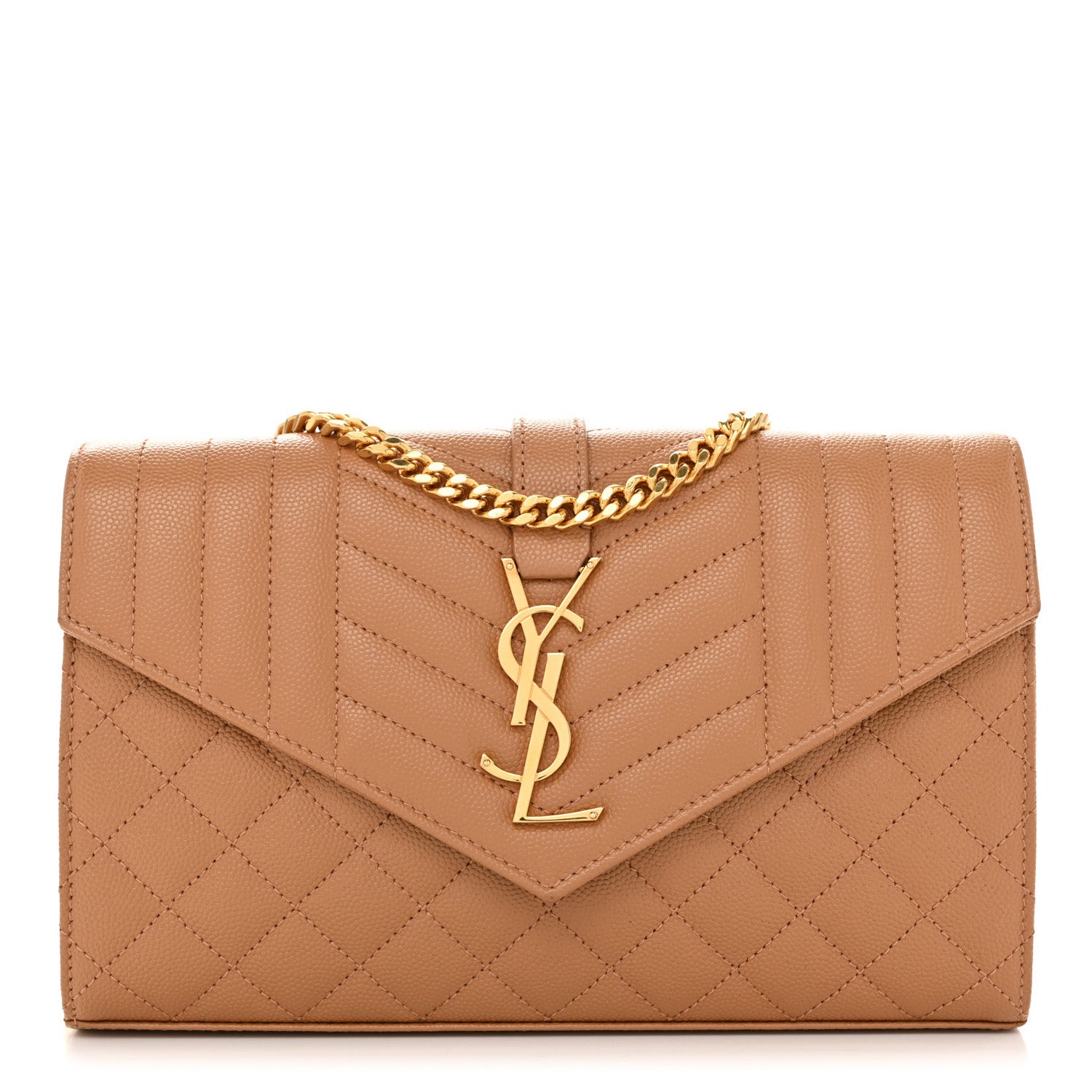 Saint Laurent Grain De Poudre Mixed Matelasse Triquilt Monogram Chain Wallet Dune 1 of 11