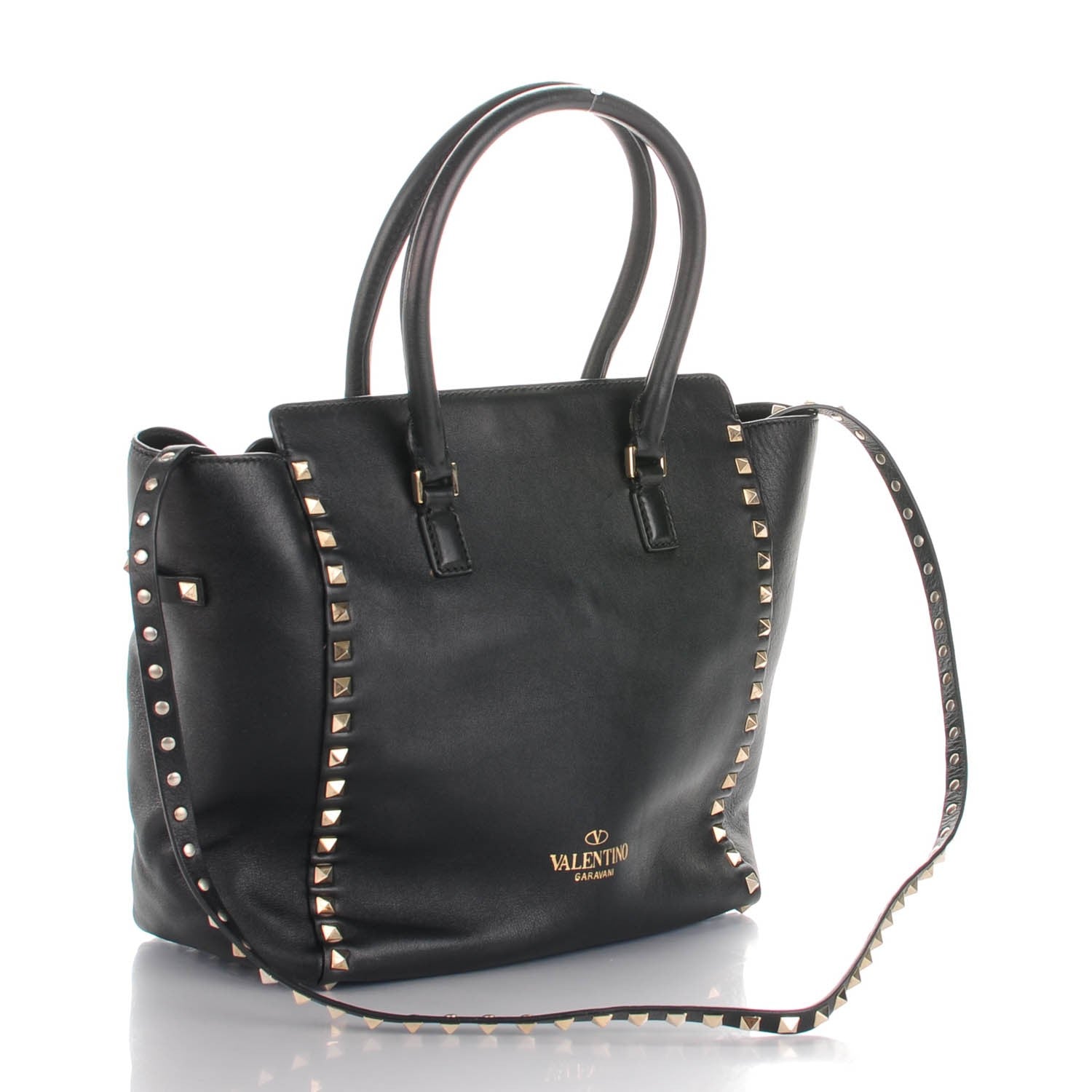 Valentino Garavani Vitello Rockstud Double Handle Tote Black 3 of 7