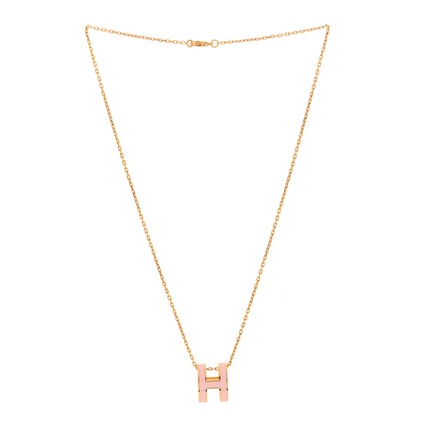 Lacquered Gold Pop H Pendant Necklace Rose Dragee