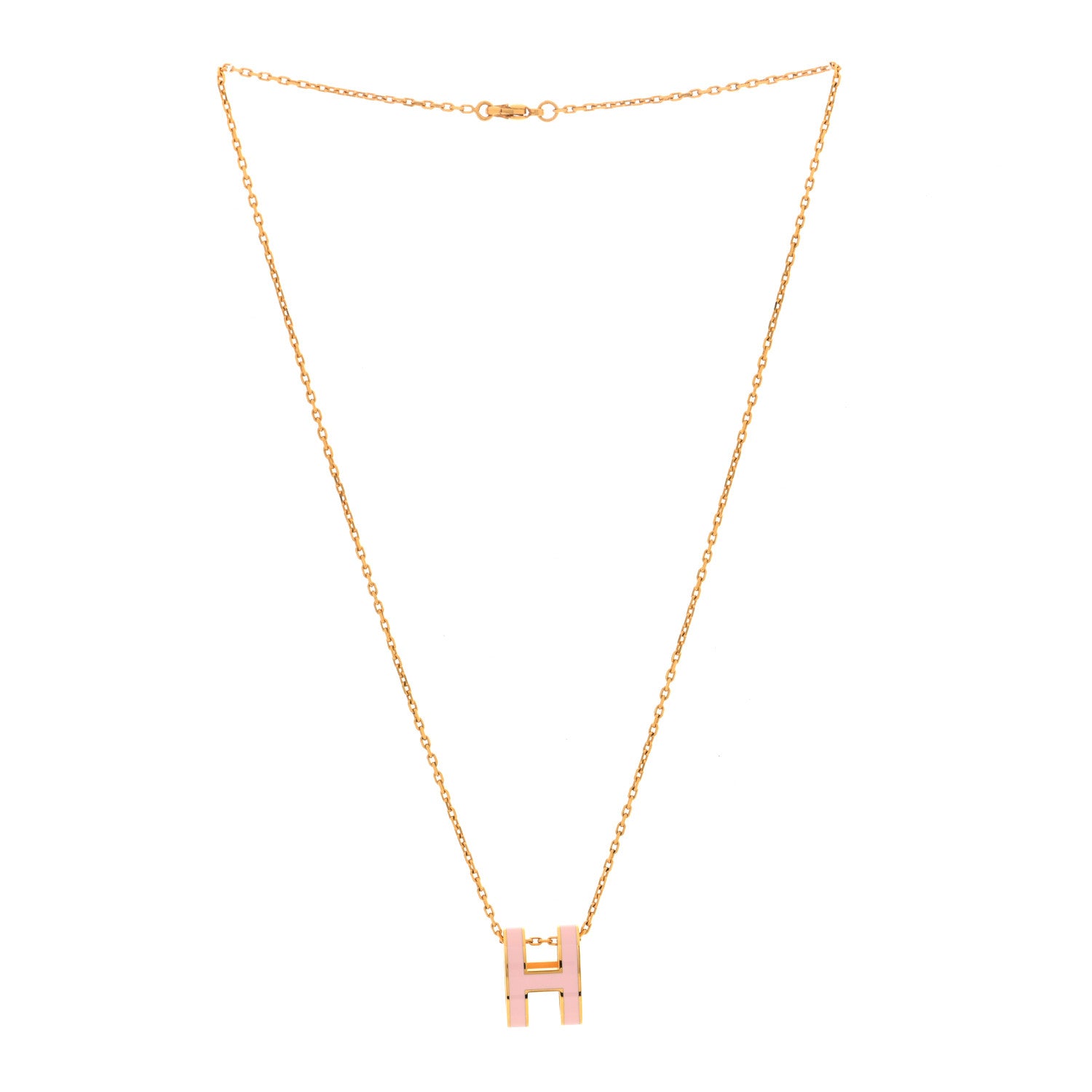 Hermes Lacquered Gold Pop H Pendant Necklace Rose Dragee 3 of 6