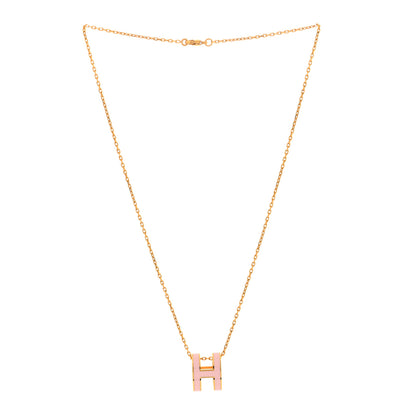 Hermes Lacquered Gold Pop H Pendant Necklace Rose Dragee 3 of 6