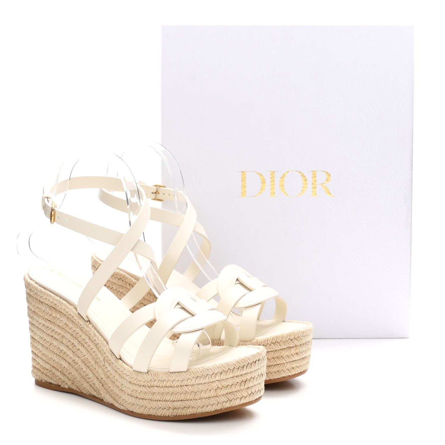 Christian Dior Calfskin D-Club Wedges Sandals 37.5 Off White 10 of 10