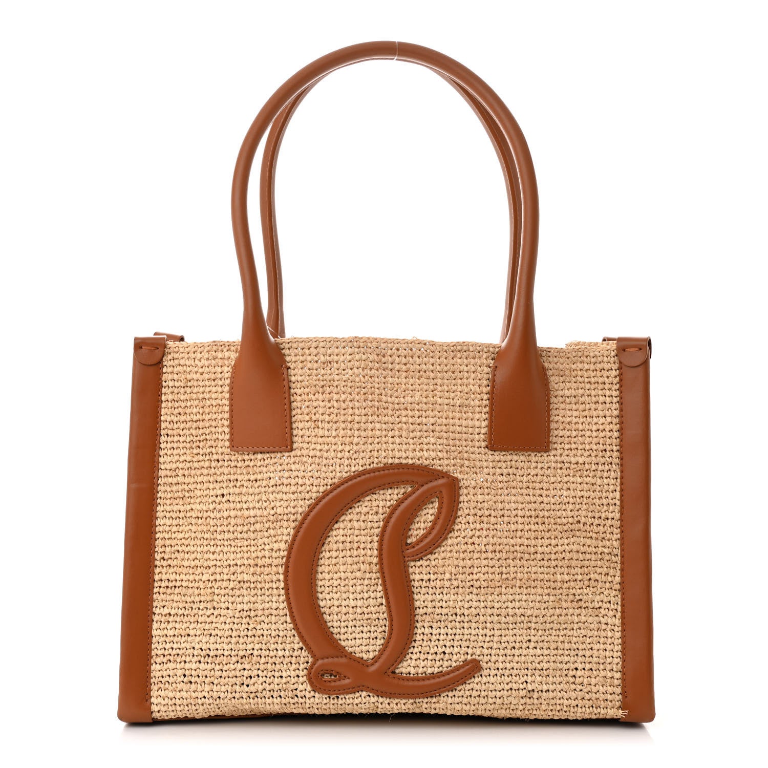 Christian Louboutin Raffia Calfskin Small By My Side Tote Natural Cuoio 1 of 12