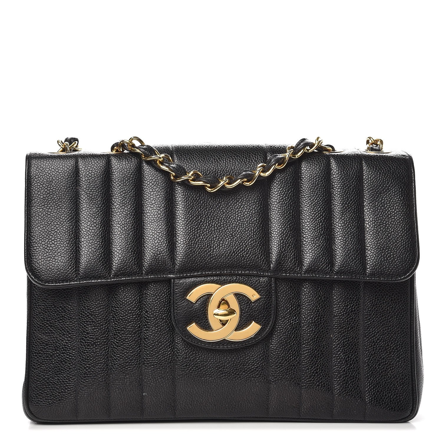 Chanel Caviar Vertical Quilted Jumbo Flap Black 1 of 15