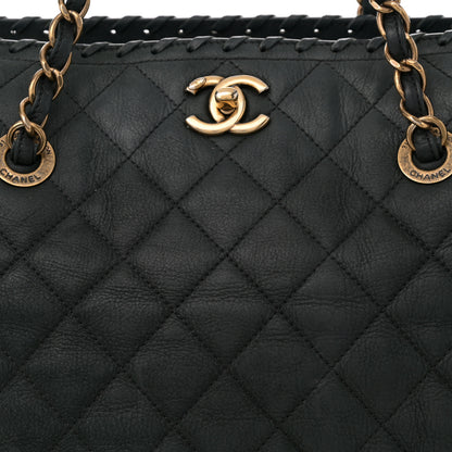 Chanel Iridescent Calfskin Quilted Happy Stitch Shopping Tote Black 8 of 12