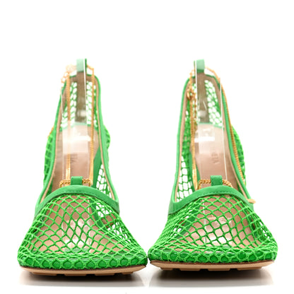 Bottega Veneta Mesh Calfskin Chain Stretch Pumps 40.5 Parakeet 2 of 9